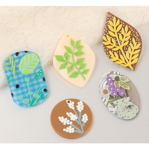 HAOSAW 6Pcs Jewelry Accessories/DIY Charms/Hand Made/Earrings Pendant/Plant Shapes/Painting Effect/Jewelry Findings & Components