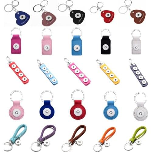 Hot Sale Top Popular Fashion Weave PU Leather Key Chains 18mm Snap Button Keychain Jewelry for Men Women 12 Colors Key Rings