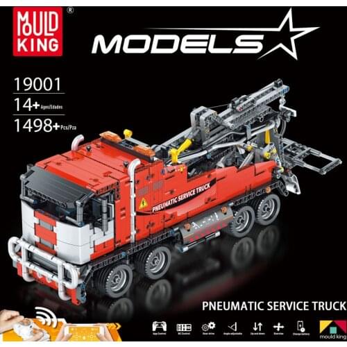 Toys MOULD KING 19001 Building Block Set Pneumatic Machinery Repair Trailer with Remote Control High-difficult for Adults Child