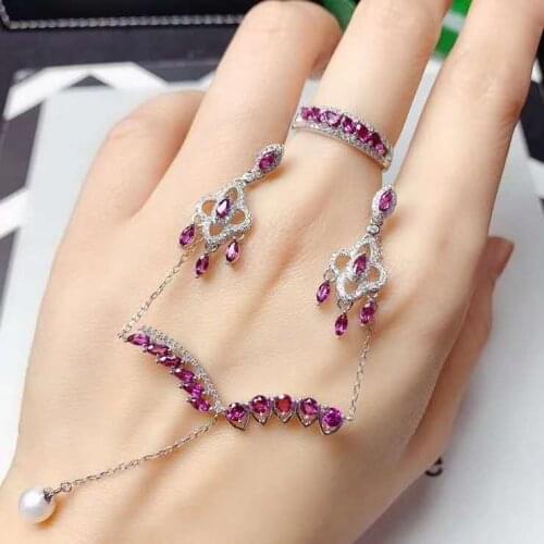 Jewelry set Natural Garnet Ring Pendant Earring sets Women Jewelry