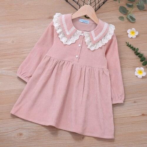 Korean Spring Baby Kids Girl Pure Color Dresses For Girls Princess Dresses Autumn Kids Girl Dress Long Sleeve Dress