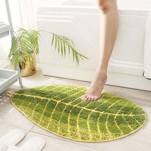 Leaf-shaped Bathroom Non-slip Mat Super Absorbent Bathroom Door Mat Flocking Microfiber Bathroom Rug Carpet Door Mat 4 Sizes