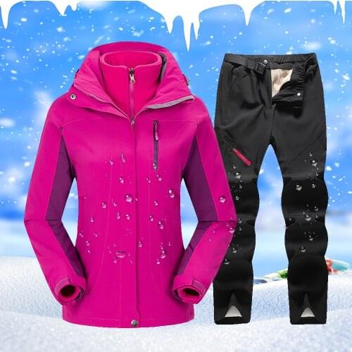 Ski Suit Women Winter Snowboard Jacket + Fleece Pants Set Thicken Warm Windproof Breathable Outdoor Waterproof Snow Coat Suit