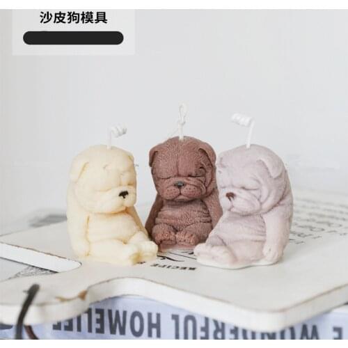 Cute 3d animal Dog Candle mold Shar Pei Silicone Animal Mold for Aromatherapy Candle Gypsum Crafts diy Cake Mould