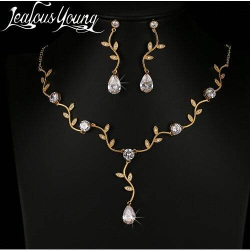 Fashion Water Drop Zircon Crystal Bridal Jewelry Sets Luxury Gold Color African Beads Jewelry Set For Women Jewellery AS136