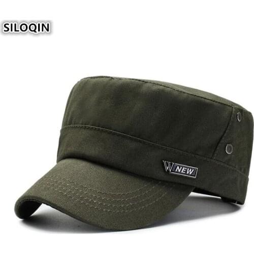 SILOQIN Mens Flat Cap Fashion Cotton Army Military Hats Adjustable Size Wild Tongue Cap For Men Snapback Cap 2019 New Dads Hat