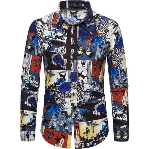 Mens new style personalized leisure business Hawaiian shirt vacation creative long sleeve printed shirt men shirt long sleeve