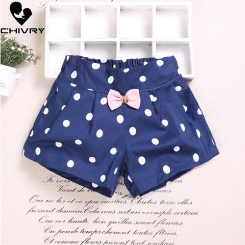 New 2019 Girls Summer Beach Shorts Kids Baby Girls Heart Dot Print Bow Shorts Little Girls Children Fashion Short Pants Clothes