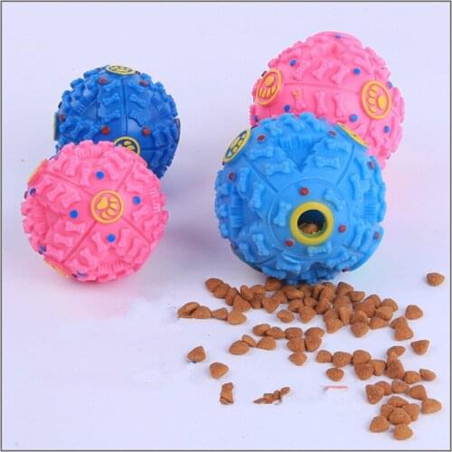 New Pet Dog Cat Food Dispenser Toy Ball Squeaky Giggle Quack Sound Training Puppy Toys Chew Random Color