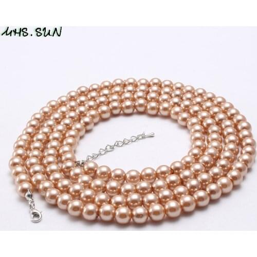 MHS.SUN New arrival 1pc fashion long pearl necklace handmade kids girls multi-layers beads necklace jewelry for women party gift