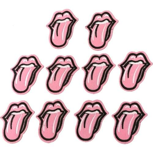Wholesale 10pcs Pink Tongue Cloth Badges Stickers Iron on Embridered Decoration Patch Backpack Parches para ropa