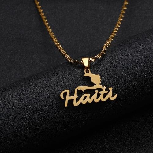 Stainless Steel Haiti Map Pendant Necklace Women Girls Fashion Ayiti Maps Chain Jewelry