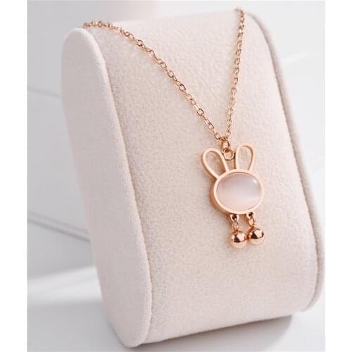 Trendy Cute Cartoon Style Stone Inlaid Lovely Rabbit Pendant Women Necklaces Ladies No Fade Stainless Steel Necklace Jewelry