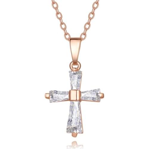 Rose Gold Color Cross Pendant Necklace For Woman Crystal Pendant Cubic Zirconia Long Necklaces Bijoux Jewelry Wholesale