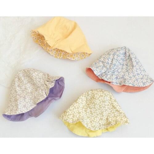 45-48CM Infant Bucket Hat Floral Macaron Colored Cotton Caps Double Sided 0-2 Years Baby Summer Sun Hat Chapeau Enfant