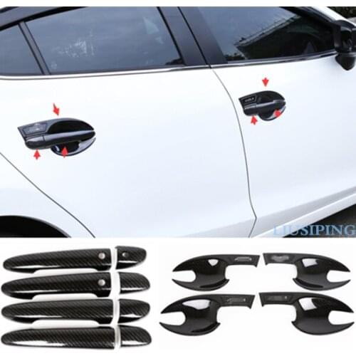Fit For Mazda 3 Axela 2017-2018 ABS Carbon Fiber style Outer Door Bowl + Handle Cover Trim