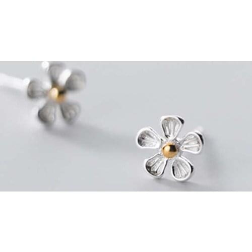 Real 925 Sterling Silver Flower Stud Earrings For Fashion Women Party Minimalist Fine Jewelry Cute Plant Accessories