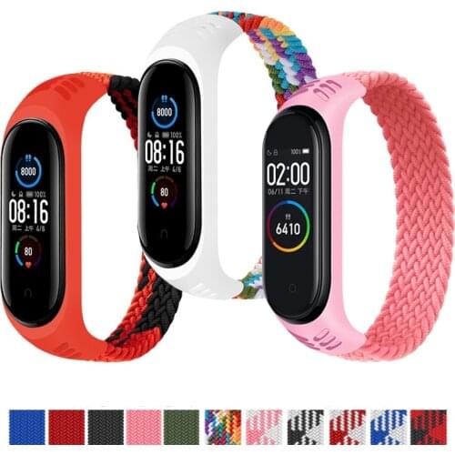 Xiaomi Bracelet Strap MiBand 6 Wristband For Millet Bracelet Universal Elastic Single Loop Nylon Braided Mi Band Strap 3 4 5 6