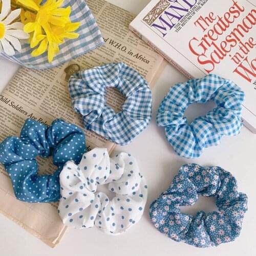 1Pcs Korean Fashion Dot Plaid Scrunchies Stretch Headband Women Elastic Hair Bands Girls Rubber Ties Striped Hair Accessories