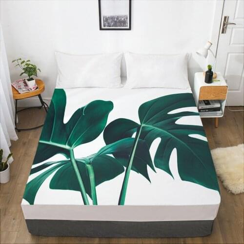Luxury Elastic fitted sheet bed sheet With An Elastic Band Mattress Cover 150x200 Bed cover for home Nordic leaf Dark color