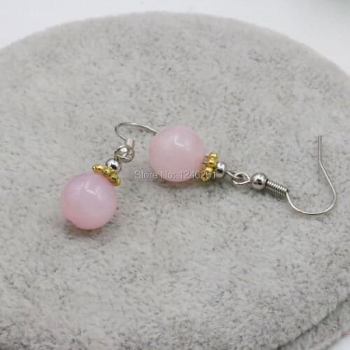 Lucky Stone Pink Chalcedony Crystal Earrings Round Beads Jewelry Drop Earrings Party Gifts Accessories Fashion Jewelry Making