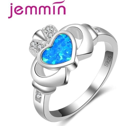 Heart Shaped Blue Fire Opal Ring Engagement Luxury Party Gift 925 Sterling Silver Wedding Rings For Women