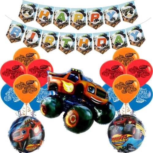 1set Blaze Monster Foil Balloons Cartoon Cars Latex Ballons Happy Birthday Party Decoration Boy Machines Racing Race Car SUV Toy