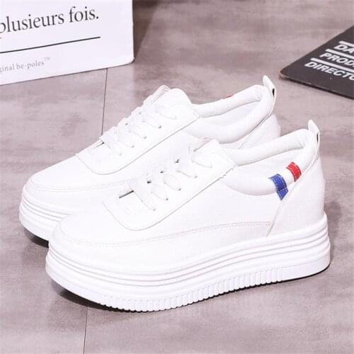 New Fashion Breathble Vulcanized Shoes Women Sneakers Pu Leather Platform Casual Shoes Women Lace Up Little White Shoes