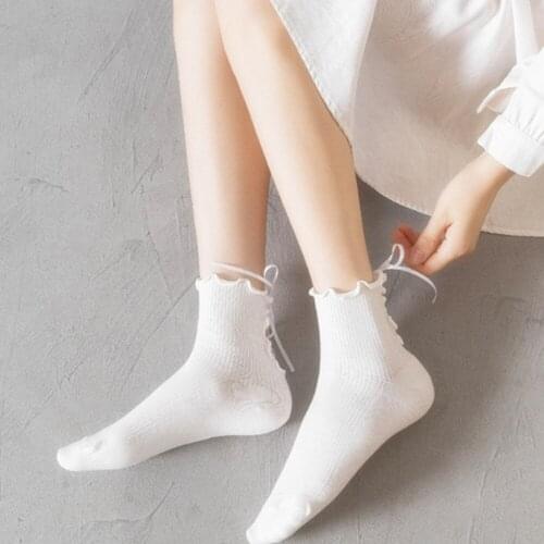 Women Cute Socks Korean Style Princess Socks Sweet Ruffle Socks Hollow Out Bind Socks Girls Soft Comfortable Solid Socks