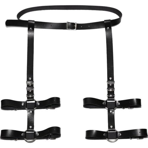Women Braces 2018 Sexy Punk Leather Waist Strap Garter Belt with 2 Suspenders Straps and Detachable Bow Thigh Harness Loop