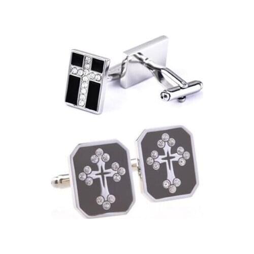 10pairs/lot Silver Rectangle Crystal Cross Cufflinks Business Style Cuff Links Wedding/Party Gift Mens Jewelry Wholesale