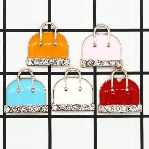 10pcs/lot 17*17mm Gold Color Bag Enamel Travel bag Charms for bracelet Necklace DIY Fashion Jewelry Finding XL962