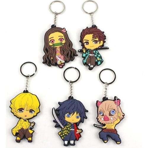 8.5cm Anime Demon Slayer Kimetsu No Yaiba Kamado Tanjirou Nezuko Agatsuma Zenitsu Giyuu Rubber Keychain Keyring Pendant gifts