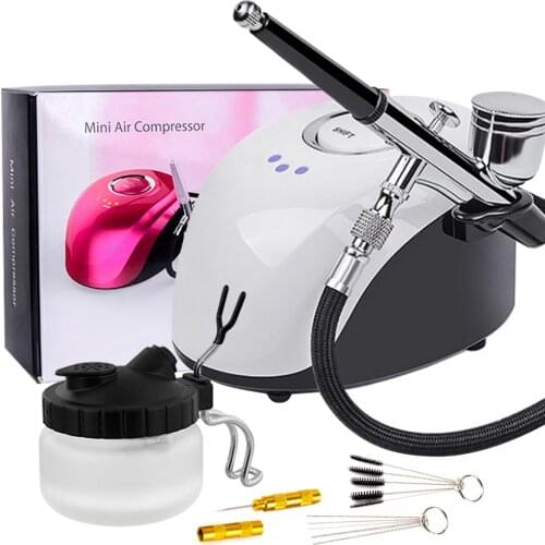 Dual Action 0.2mm Nozzle Nail Art Spray Gun Mini Compressor Airbrush Kit For Make Up Paint