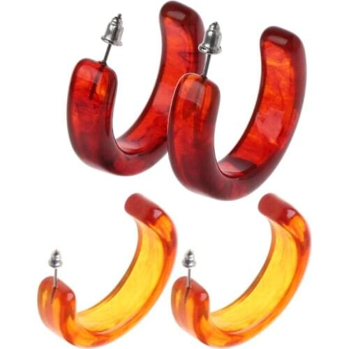 Acrylic Marbled Round Hoop Earrings Tortoise Shell Resin C-Hoop Women Earrings