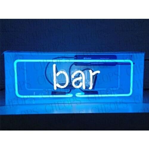 Bar Blue Acrylic Box Gift Neon Signs Real Glass Tube Beer Bar Pub Bedroom Wall Homeroom Girlsroom Party Decor Lamp 14"x5"