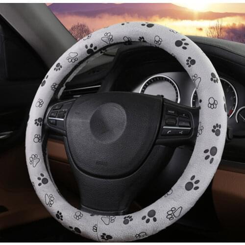 DONYUMMYJO 2 Color Soft Cute No Bad Smell Footprint Auto Car Interior Accessories Steering Wheels Cover Anti-slip 38CM 15"