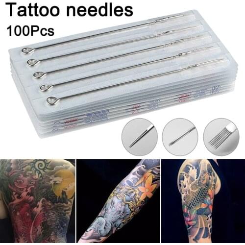 Hot 100Pcs Disposable Assorted Tattoo Needles Set Stainless Steel Tips Kit for Tattoo Machine EY669