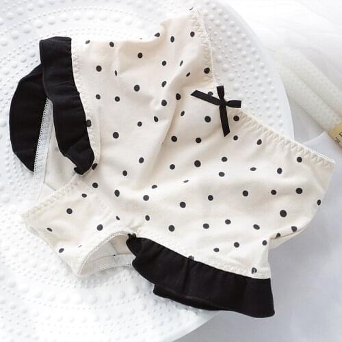 Polka Dot Cotton Ear Side Bow Sweet Lovely Girl Middle High Waist Buttock Flat Angle Ladys Underwear
