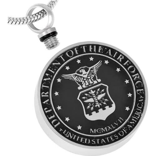 IJD8417 US Marine Corps Badge Round Cremation Jewelry Ashes Keepsake Locket Pendant-Stainless Steel Jewelry Hold Funeral Ashes