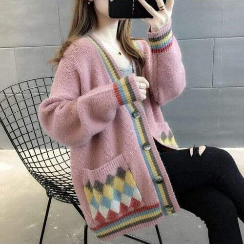 New Autumn Winter 2020 Casual Polyester Knitted Cardigans Korean Top Women V Neck Long Sleeve Buttoned Long Sweaters Coat T22