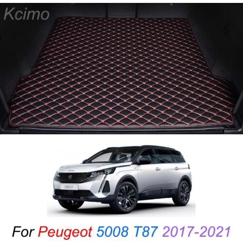 Leather Car Trunk Mat For Peugeot 5008 T87 2017-2021 Cargo Liner Trunk Floor Pad Carpet Car Accessories