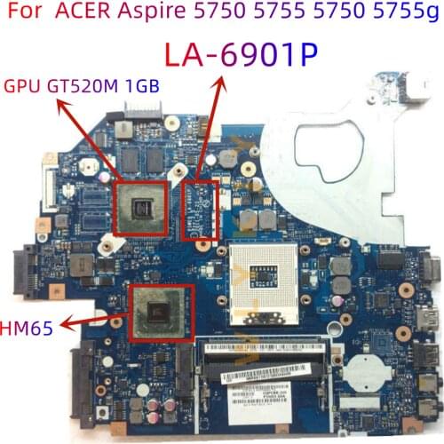 LA-6901P motherboard for Acer 5750 5750G 5755 5755G laptop motherboard HM65 GPU GT520M 1GB free CPU 100% test work