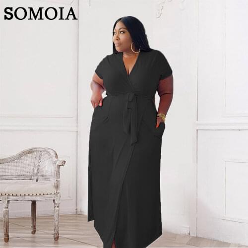 Summer Plus Size Women Clothing Temperament Maxi Dress with Belt Short Sleeve High Stretchy Dresses Loose Prom Dress Wholesale