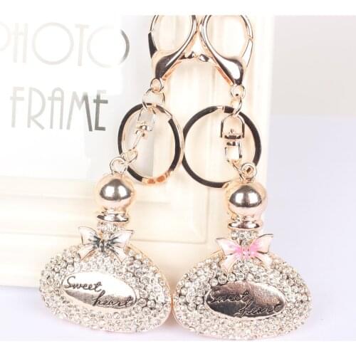 Sweet Heart Perfume Bottles Key Chain Rhinestone Crystal Pendant Charm for Handbag Purse Bag Carkey Gift