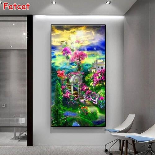 Garden Sunshine Natural scenery diamond painting cross stitch mosaic embroidery Full round square diamond Fantasy Landsca PP1562