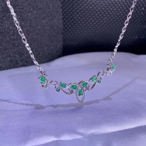 Natural green Emerald necklace Pendant S925 silver natural gemstone necklace Luxurious Water drop surround woman party jewelry