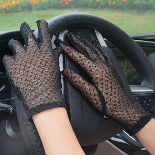 2021 New Summer Tulle Gloves Women Sexy Lace Mesh Black Drivng Gloves Anti Uv Sunscreen Full Finger Elegant Lady Dance Gloves