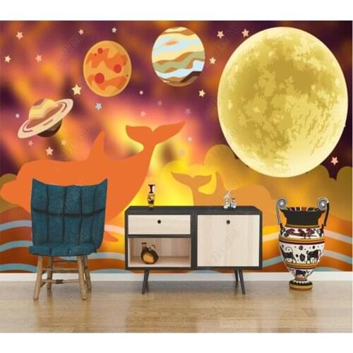 Custom papel paredehand-painted childrens room ocean whale planet starry sky for living room bedroom decoration wallpaper