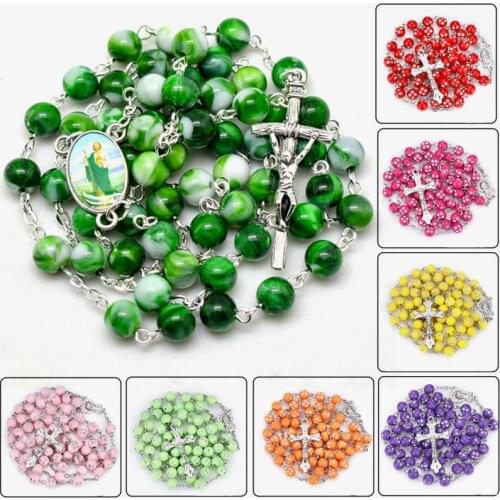 20Styles 8mm Rosary Retro Jesus Cross Long Imitation Pearl Beaded Necklaces Stylish Christian Unisex Mala Praying Jewelry